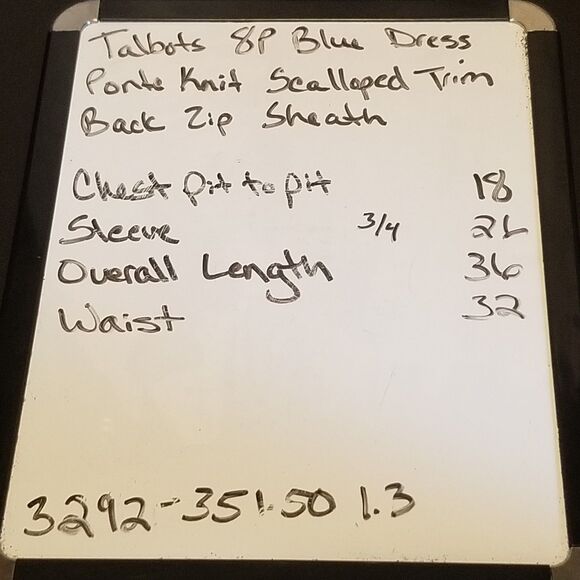 Talbots 8P Petite Dress Blue Ponte Knit Scalloped Trim Preppy Classic Minimalist - Picture 8 of 8